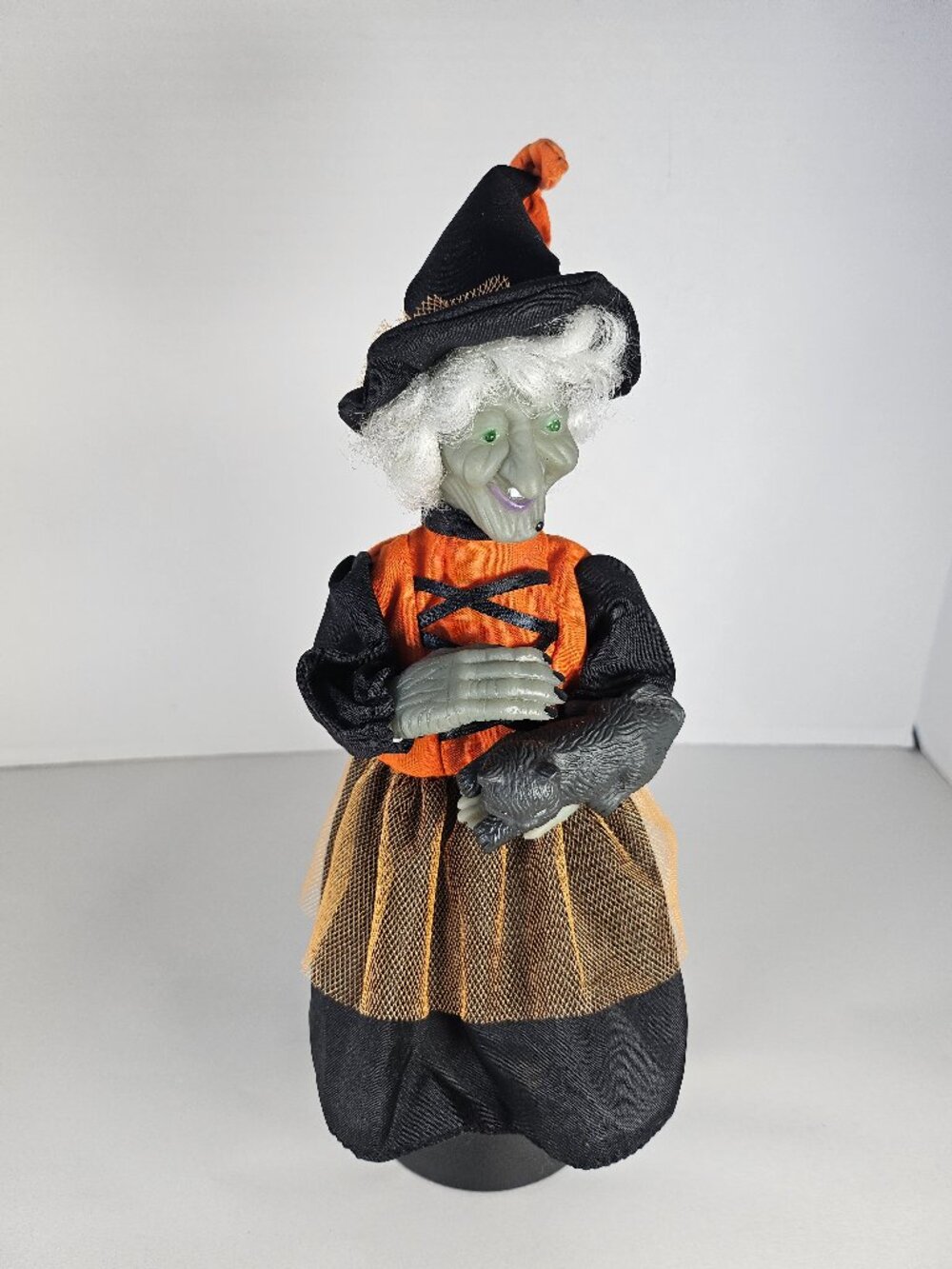 VTG Gemmy Halloween Animated Standing Witch Petting Black Cat 1996 W Box WORKS